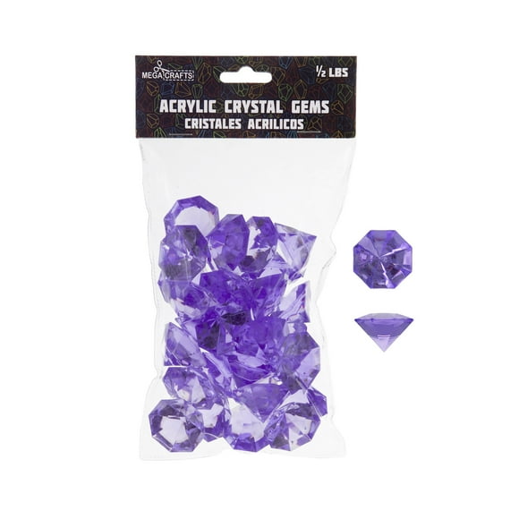 Mega Crafts 1/2 lb Grands Diamants Acryliques Lavande, Gemmes en Plastique pour Arts et Artisanat, Remplisseurs de Vases et Dispersifs de Table, Pierres de Décoration, Galets Brillants