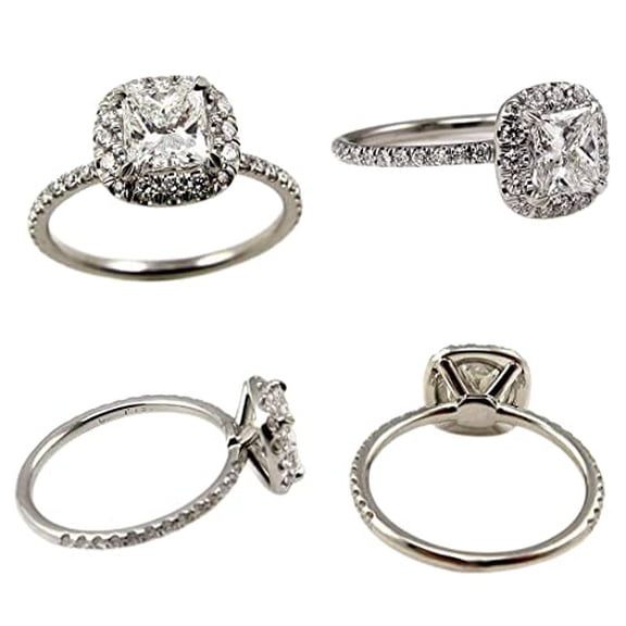 HeartsAndYou 2.5ct Radiant Cut Moissanite Accent Halo Engagement Ring for Women 18k White Gold over Silver