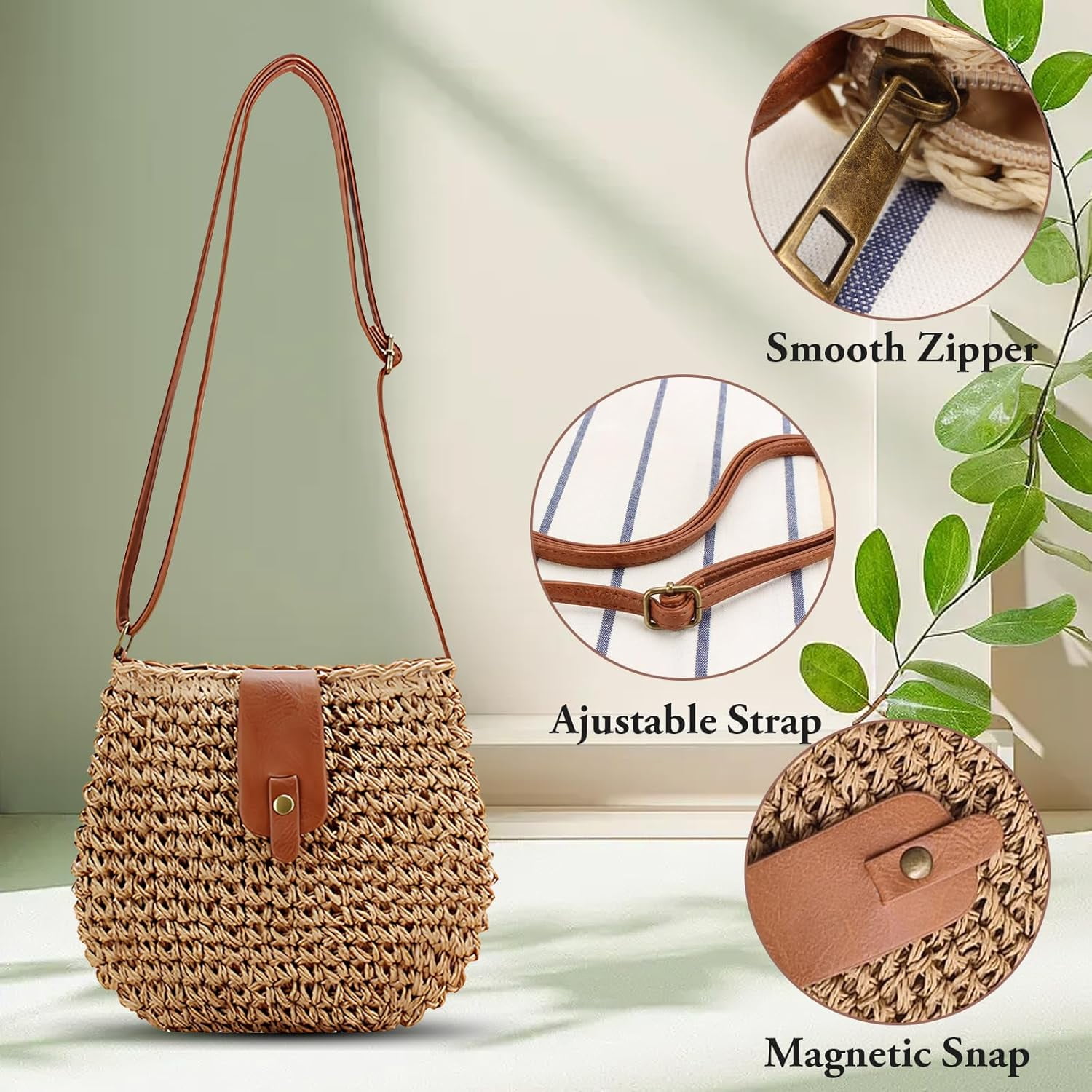 CAILDANL Small Straw Crossbody Bag for Women Boho Handmade Woven Summer Beach Bag Handbags Shoulder Purse for Vacation
