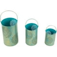 thumbnail image 5 of Set of 3 Turquoise Blue and Gold Decorative Floral Cut-Out Pillar Candle Lanterns 10", 5 of 6