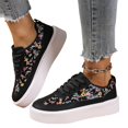 thumbnail image 5 of Willtoo Women’s Floral Print Platform Sneakers, Lace Up Low Top Faux Leather Shoes, Thick Chunky Sole Floral Casual Walking Sneakers, 5 of 5