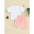 thumbnail image 4 of vera natura Toddler Girls 2PCS Shorts Sets Short Sleeve Letter Print Tops Solid Color Shorts Sets, 4 of 9