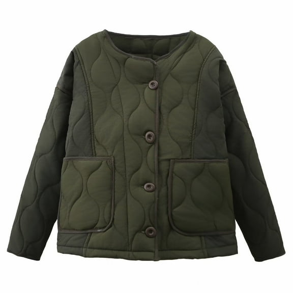 Abomasnow Women's Quilted Jacket Lightweight Long Sleeve Button Down Padded Puffer Coat Winter Warm Outwear with Pockets