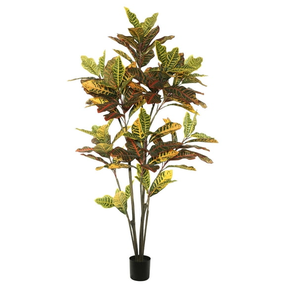 Vickerman 5' Potted Artificial Green and Orange Croton Tree.