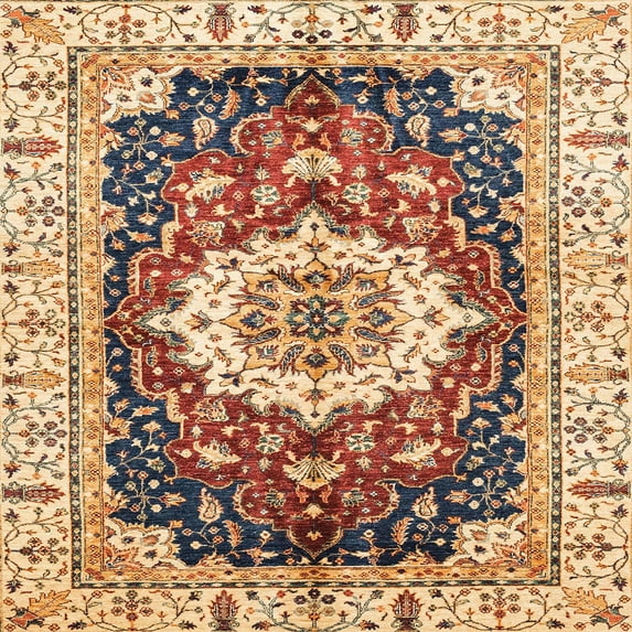 Ahgly Company Machine Washable Indoor Square Abstract Brown Red Area Rugs, 5' Square