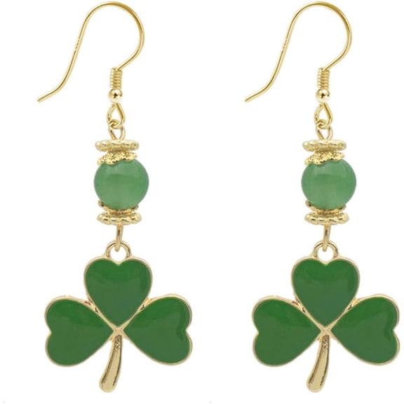 Green Ball Clover Leaf Dangle Earrings for Women Gold Plated Enamel Heart Shamrock Statement Charms Drop Lightweight Earring Elegant St.Patrick's Day Holiday Costume Jewelry