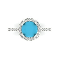 1.8 ct Round Cut Simulated Turquoise with Simulated Diamond Halo Accents 18K White Gold Womens Engagement Ring