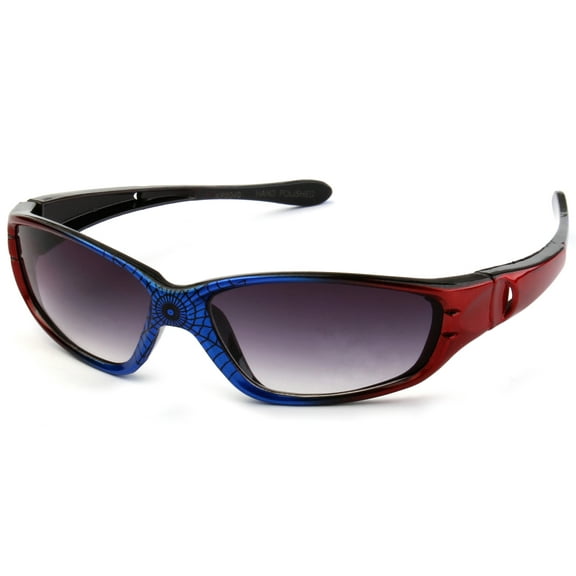 Newbee Fashion - "Spidey" Kids Boys Plastic Two Tone Spider Web Wrap Around Sunglasses UV Protection (1-6 Years)