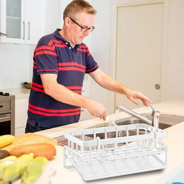 Poward Steel Kitchen Drain Rack with Utensil Rod and Storage Shelf for Efficient Dish Drying and Organization