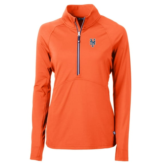 Women's Cutter & Buck Orange New York Mets Adapt Eco Knit Stretch Half-Zip Pullover Top