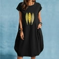 thumbnail image 1 of Fankiway Robe Unie à Manches Courtes Col Rond Imprimée avec Poches Robe Midi Grande Taille pour Femmes Rondes Printemps 3821, 1 of 4