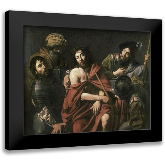 de Boulogn, Jean Valentin 14x12 Black Modern Framed Museum Art Print Titled - Jesus Insulted By The Soldiers