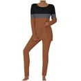 thumbnail image 2 of Womens Two Piece Outfits Long Sleeve Color Block Tops Long Pants With Drawstring Tracksuit Jogger Sets, 2 of 5