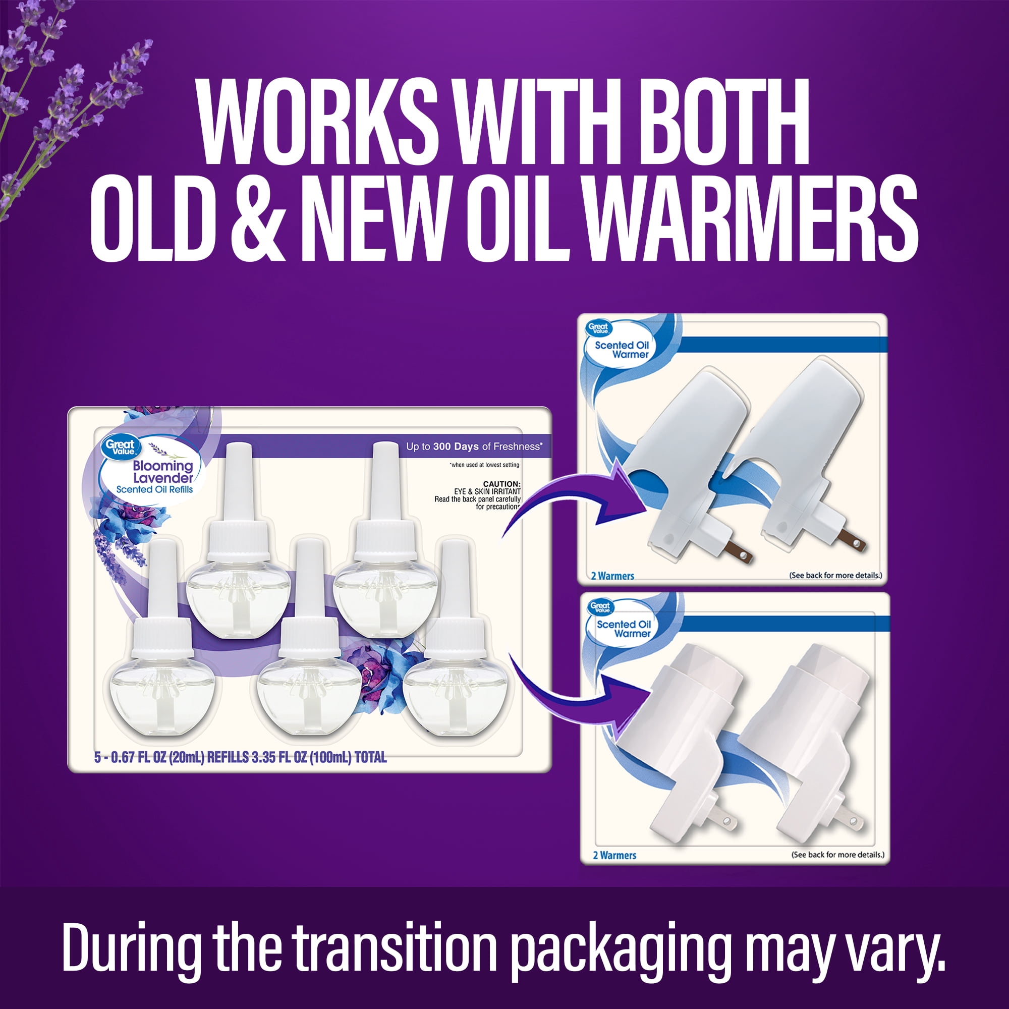 (3 pack) Great Value Blooming Lavender Plug-In Air Freshener Refills, 5 Count, Up to 300 Days of Freshness