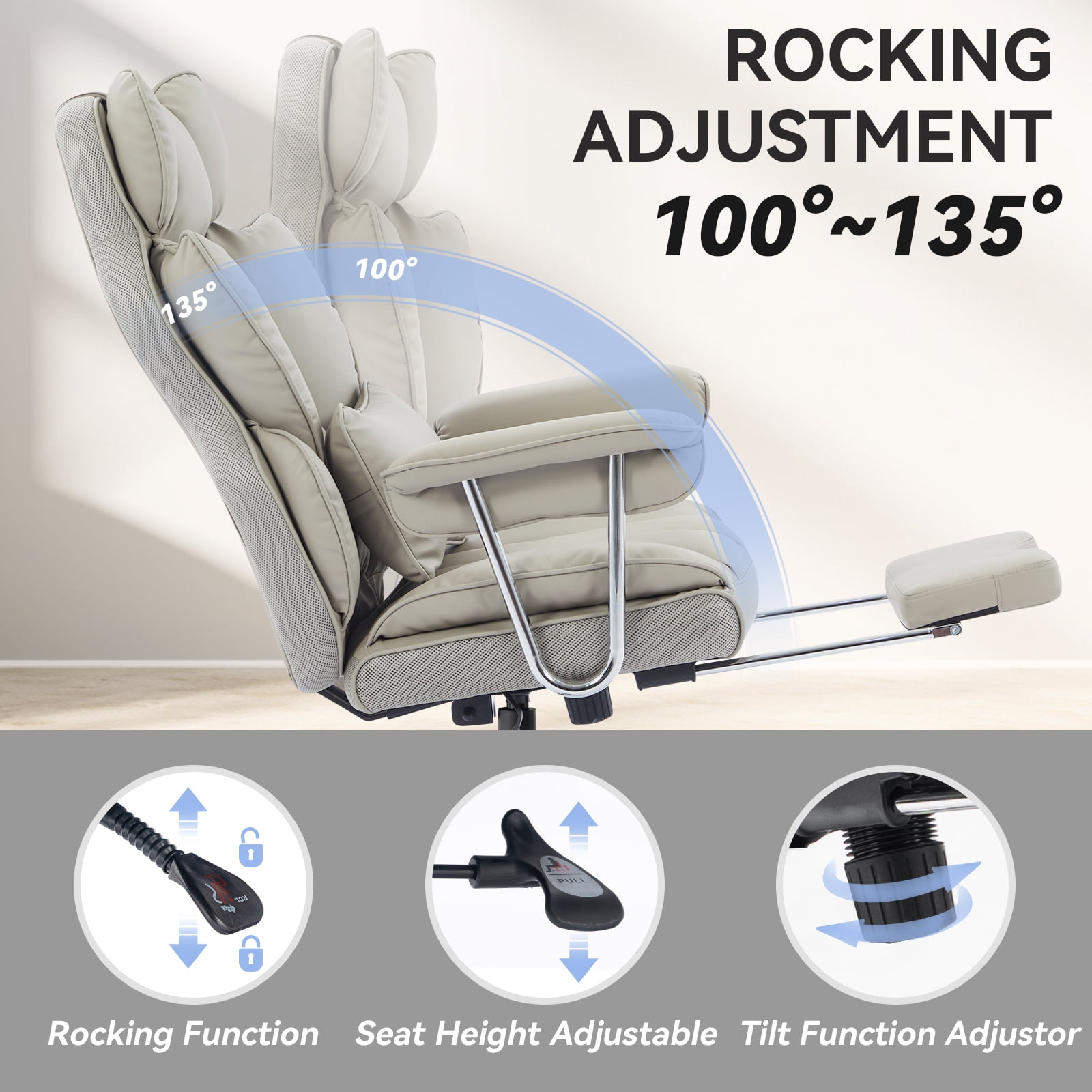 ATMILD 400 lbs Big and Tall Ergonomic PU Leather Office Chair with Footrest, Grey