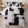 thumbnail image 2 of Castle Fairy Bohemian Geometric Block Quilt Full 3-Piece,Minimalism Vertical Streak Full Bedspread Sets,Black Pink Gray,1 Coverlet and 2 Pillowcases, 2 of 7