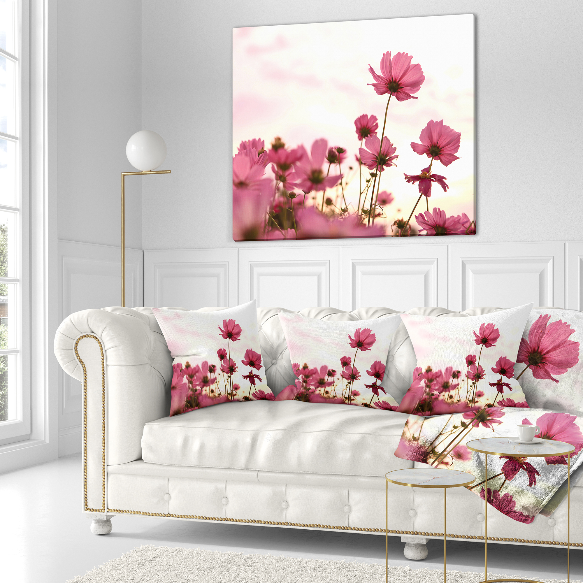 Designart Cosmos Flowers Meadow At Sunset - Floral Throw Pillow - 18x18