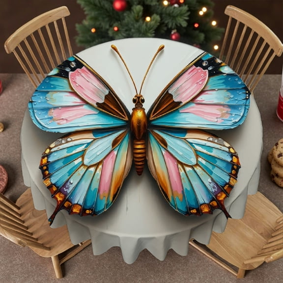RKSupls Round Tablecloth - Oil Painting Butterfly Microfiber Table Cover - Soft, Stain Resistant & Washable Decor for Wedding, Party, Holiday, Home Dining, 60x60inch