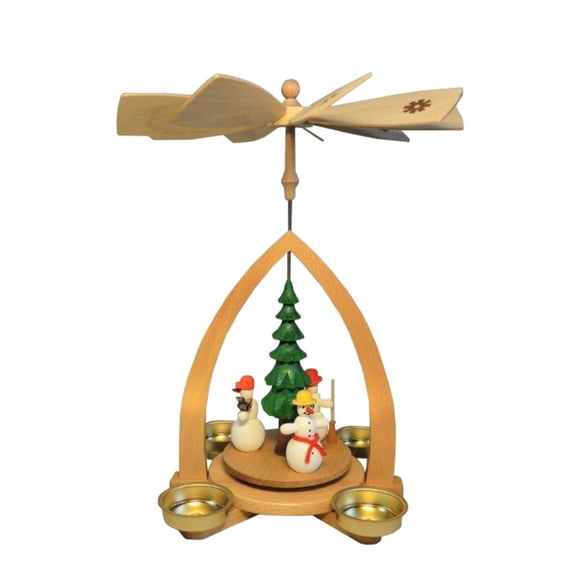 Alexander Taron 10.5" Snowmen Around the Christmas Tree Richard Glaesser Pyramid Candle Holder