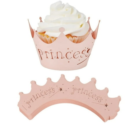 Peachy-Pink Princess Crown Cupcake Wrappers (25pcs, Standard Size) Grease Resistant Cake Liners for Baking, Caking and Crafting by Bakell