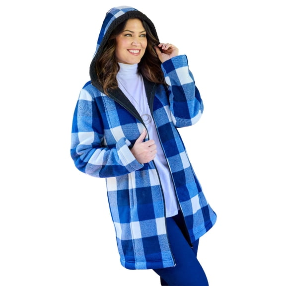 Catherines Women's Plus Size Long Fleece Coat With Sherpa Lining