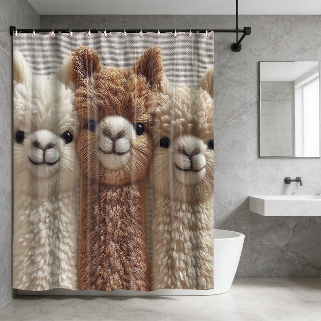 Weloille Série d'Animaux Broderie Imitation Imprimée Rideau de Douche, 5,9 x 5,9 Pi 1 Pce Rideau de Bain Imperméable Résistant à la Moisissure, Rideau d'Ourlet Robuste avec Crochets pour Salle de Bain