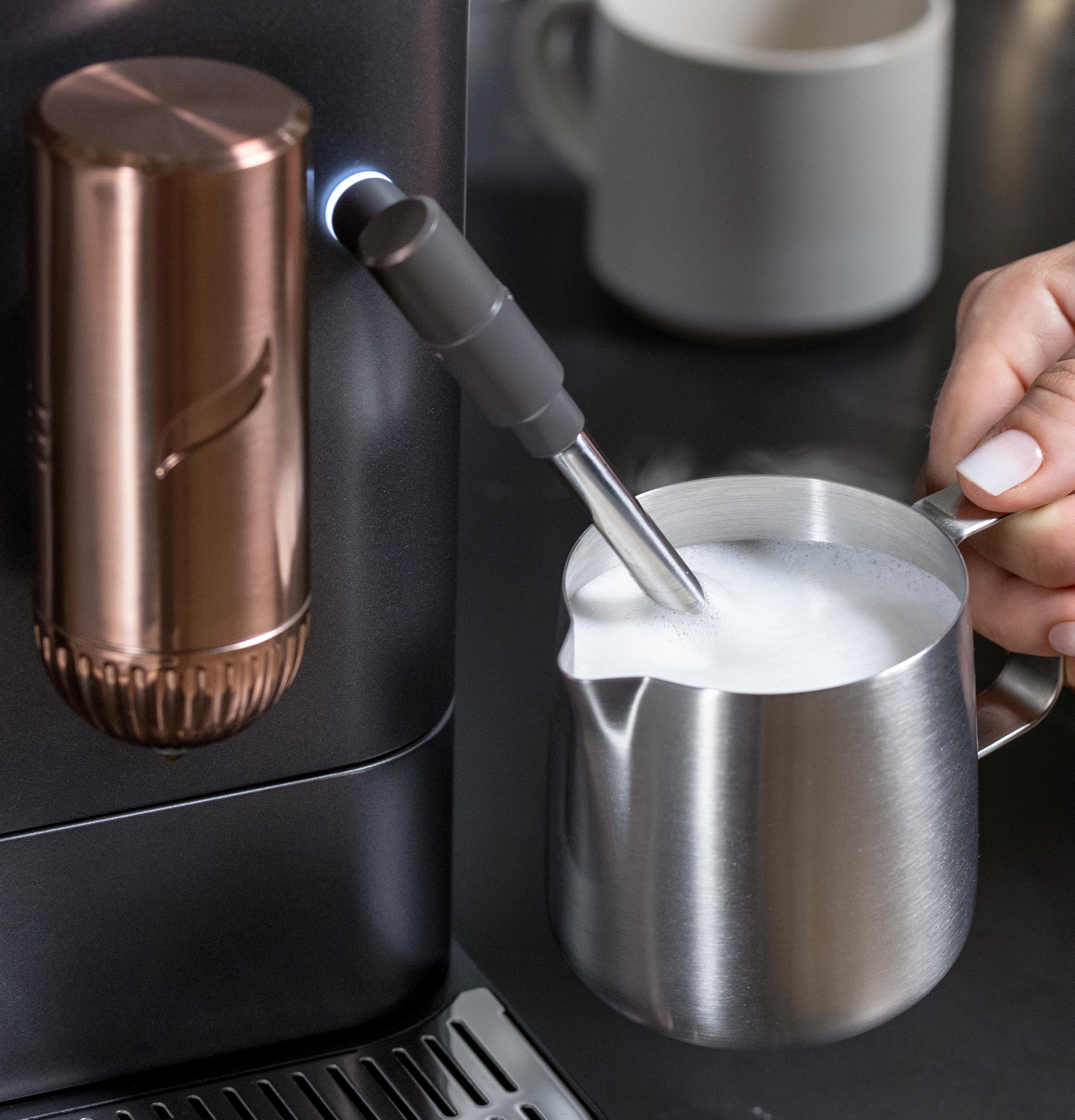 Café Affetto Automatic Espresso Machine + Milk Frother, Built-In &  Adjustable Espresso Bean Grinder, One-Touch Brew in 90 Seconds