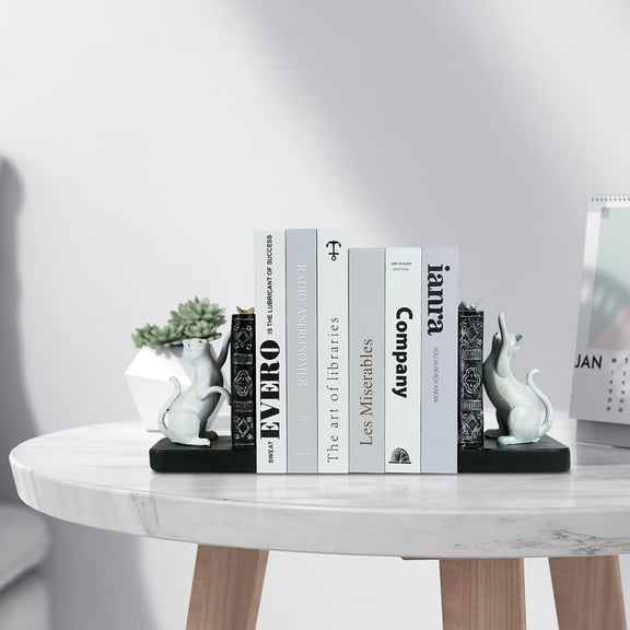 Cat Decorative Bookends Decor Unique - Heavy Duty Book Holder, Modern Living Room Decor, Non Skid Bookshelf Stopper, Cute Book Ends for Shelves, Study, Office Desk, Vintage Decor