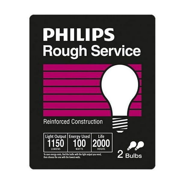 PHILIPS 100W A19 Medium Base Rough Service Incandescent Light Bulbs ...