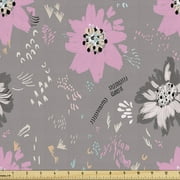 Garden Art Fabric by the Yard, Abstract Style Blossoming Flowers with Spring Nature Elements on the Background, Upholstery Fabric for Dining Chairs Home Decor Accents, Multicolor by Ambesonne