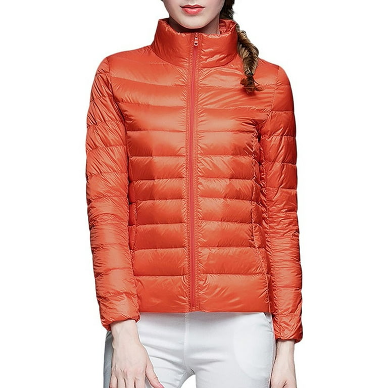 JDEFEG Womens Plus Size Fall Jacket Women's Winter Thin and Light Coat  Casual Coat Slim Quilted Jacket Winter Flannel Vest Men Polyester Orange Xl  