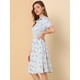 thumbnail image 4 of Vestido floral de gasa midi evasé con cuello Peter Pan para mujer Azul S, 4 of 6