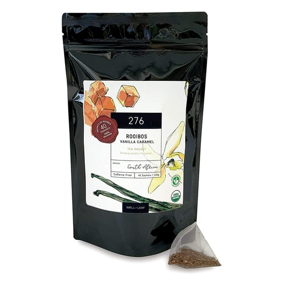 WellLeaf Tea Pyramid Tea Bags Rooibos Vanilla Caramel Tea Caffeine Free South African RED TEA, 40 Count