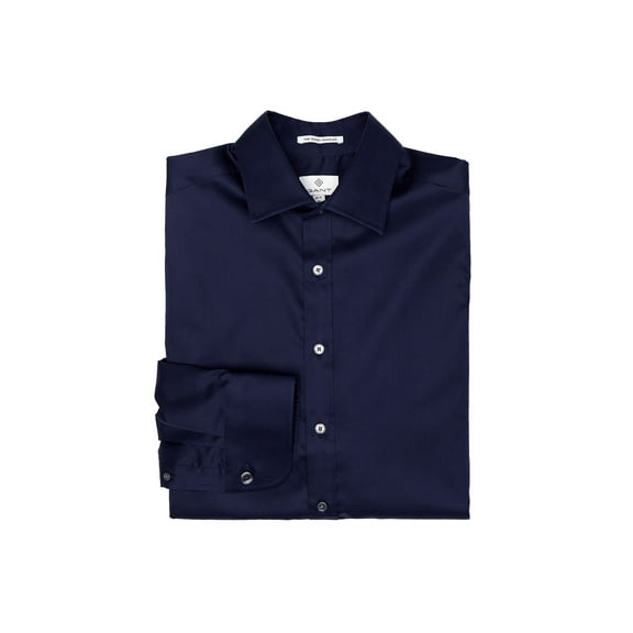 Gant Diamond G Men's Fitted Plain Sateen Spreasd Collar Shirt (383937), Marine, 39