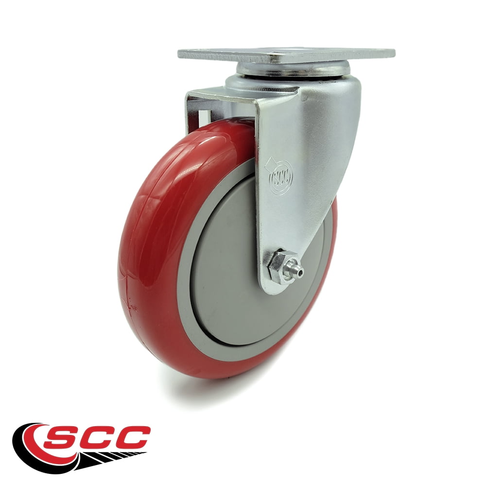 5 Inch Red Polyurethane Wheel Swivel Top Plate Caster Service Caster Brand