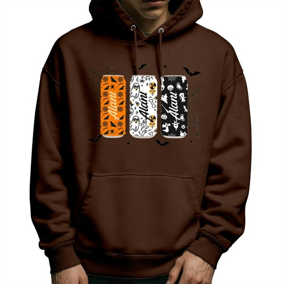 LUOGENLI Hoodies for Men Carhartt White Halloween Graphic Hoodie Pullover Warm Sweatshirt with Print Cozy Casual Streetwear Jacket for Fall Winter Mens Hoodies Graphic Design Coffee Size XL