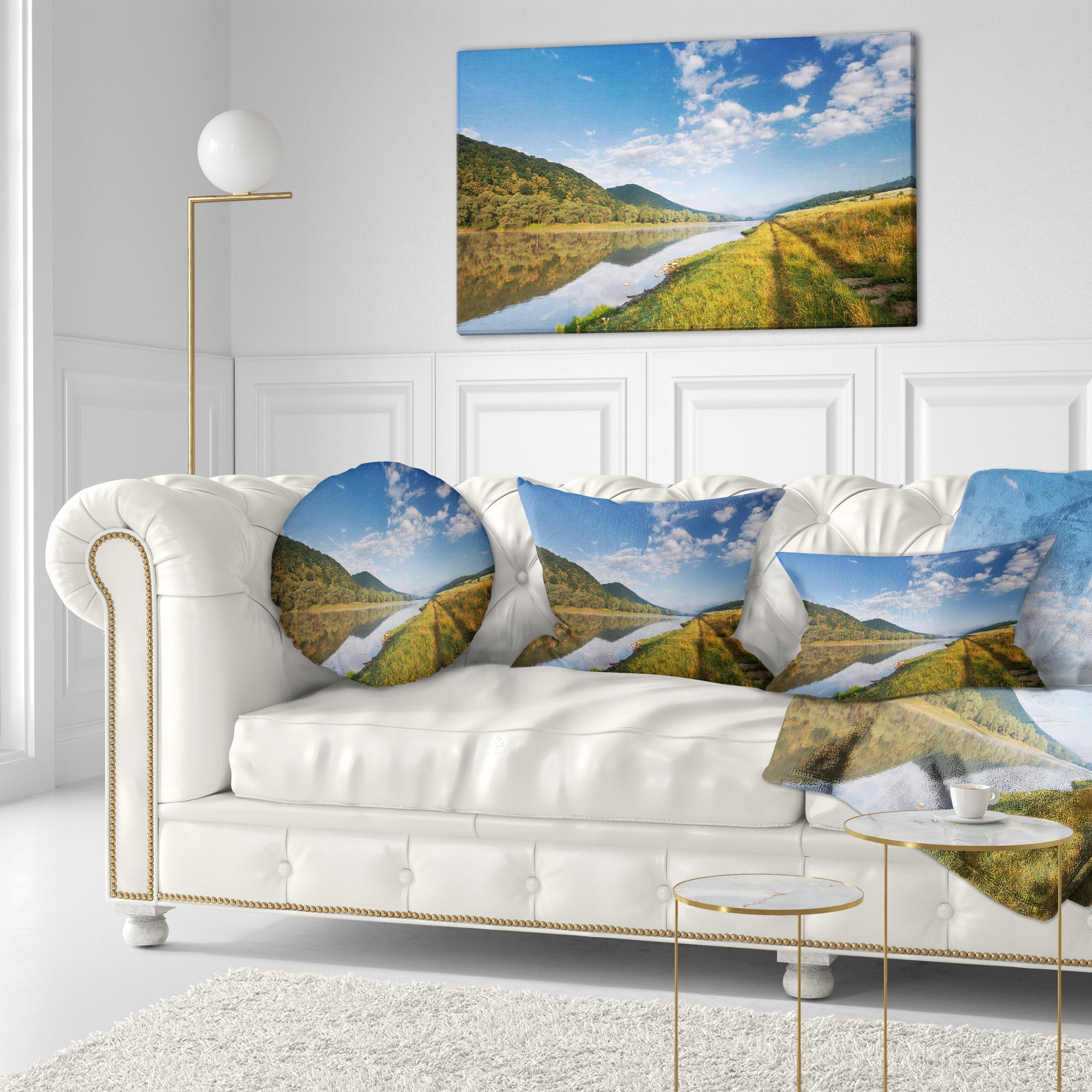 Designart Mountain River under Blue Sky - Landscape Photography Throw Pillow - 12x20