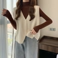 thumbnail image 2 of Women Short Vest Fall Winter Women Vest V Neck Button-down Solid Color Loose Knitted Thick Keep Warm Sweater Top Single-breasted Vest Sweater, 2 of 5