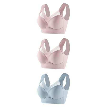 GERsome Wireless Bras for Women Pack of 3 Assorted Color Seamless Full Coverage Comfortable Soft V Neck No Underwire Support Push Up Everyday Bra 3pcs-2Pink/Blue XL