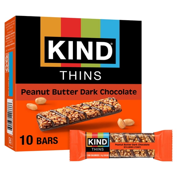 KIND Thins Gluten Free Peanut Butter Dark Chocolate Bars, 0.74 oz, 10 Count Box