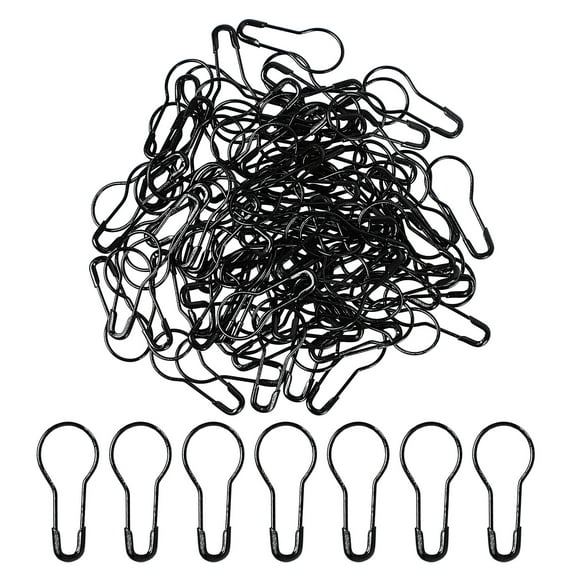 Unique Bargains 100 Pcs Calabash Shape Black Metal Safety Pins Office Home