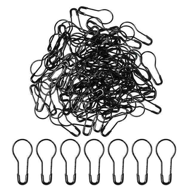 Unique Bargains 100 Pcs Calabash Shape Black Metal Safety Pins Office Home
