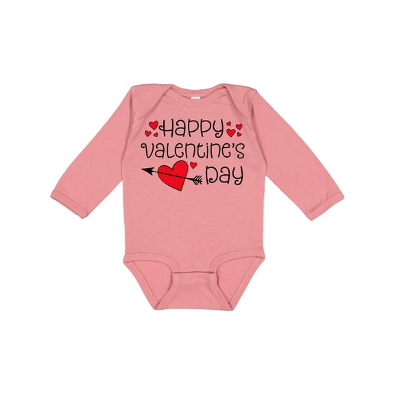 Inktastic Happy Valentines Day red hearts and arrow Boys or Girls Long Sleeve Baby Bodysuit
