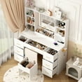thumbnail image 2 of 47" Large Vanity Desk with LED Lighted Mirror & Power Outlet & 7 Drawers, Makeup Vanity Table Set with Storage Stool and Hair Dryer Rack, White, 2 of 9