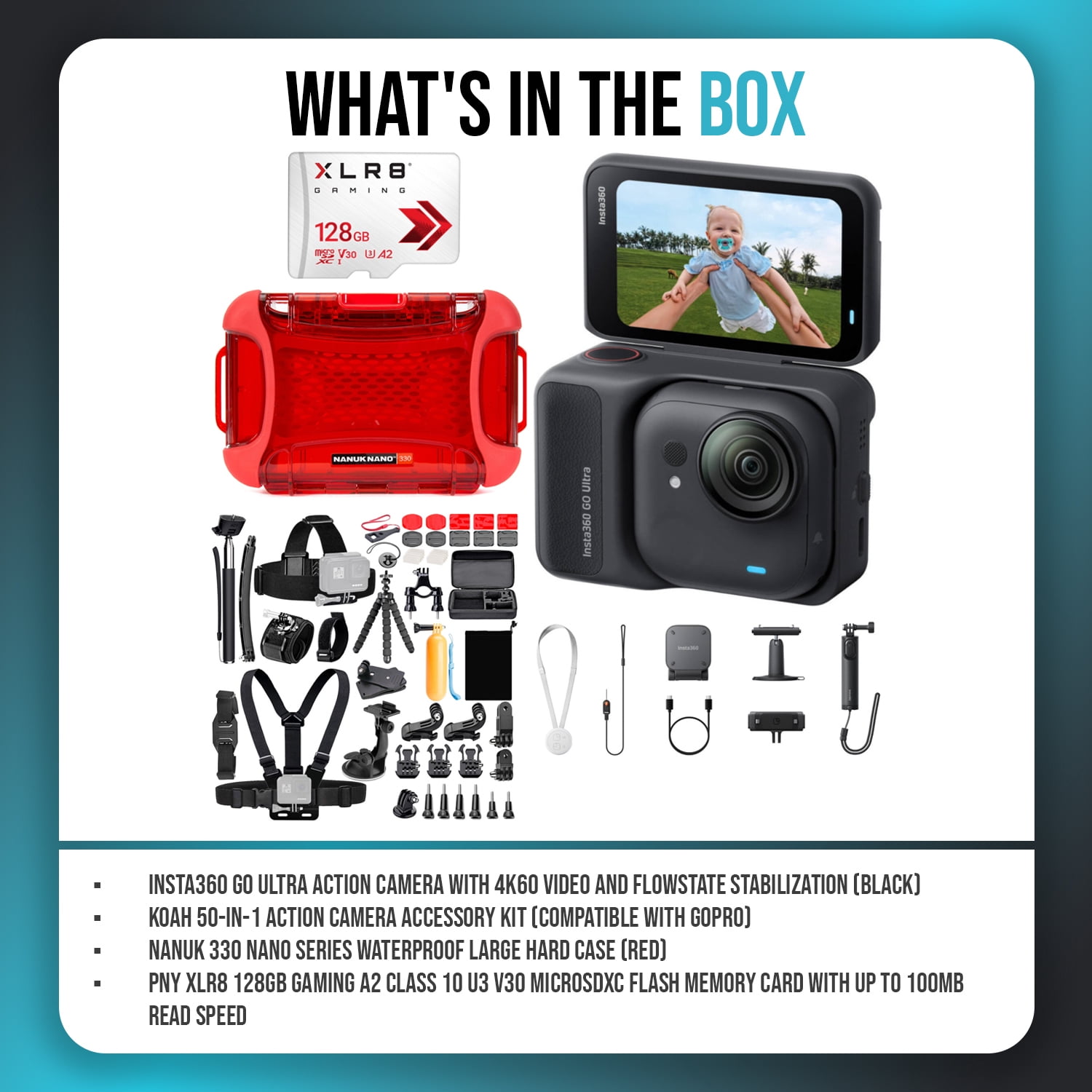 Insta360 GO Ultra Creator Bundle (Black) with 128GB Memory Card, Hard Case and Accessories