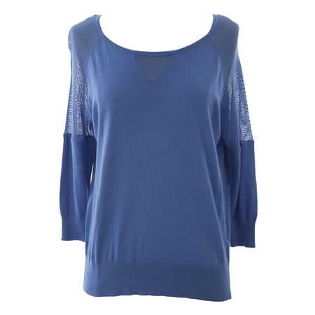 Women's Petite Mesh Inset 3/4 Sleeve Sweater