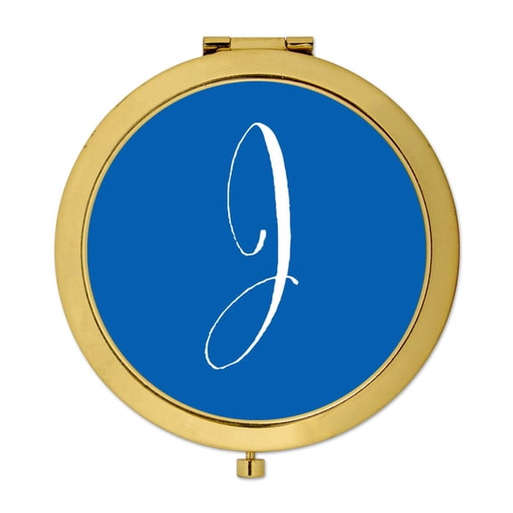 Koyal Wholesale Gold Compact Mirror Bridesmaid's Wedding Gift, Royal Blue, Monogram Letter J, 1-Pack