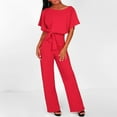 thumbnail image 2 of Yuanlong Womens Pants Elegant Batwing Short Sleeve Belted Wide-Leg Playsuits Work Commute Flowy Formal Jumpsuit Trousers, 2 of 9