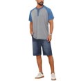 thumbnail image 2 of INSPIRE CHIC Men's Raglan Retro Colorblock Short Sleeve Button Down Henley Shirt L Light Gray, 2 of 5