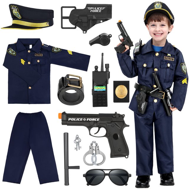 Disfraz de oficial de policía Luucio para niños con uniforme y acceso.